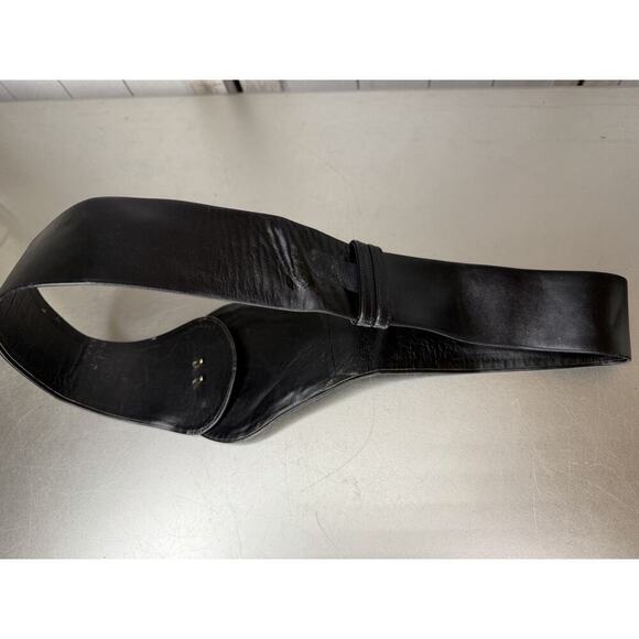 Vintage Large Gold Lancret Victorian Leather Black Belt Harry Rosenfeld M/L main image 4